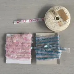 リボンセット ピンク 水色 ハート模様　3点セット