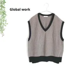 グローバルワーク　Vネックベスト　重ね着　ゆったり　サイドスリット