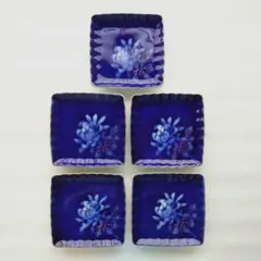 深川製磁 瑠璃地菊絵 角皿 5枚セットのサムネイル