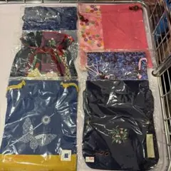 18 和装小物入れ 蝶と花柄の巾着6個セット