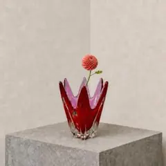 ヴィンテージ ガラス 花瓶 フラワーベース 赤色 レトロ インテリア 花器のサムネイル