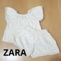 ZARA　98cm　セットアップ　小花柄　フリル袖トップス　ホワイト　夏