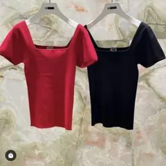 美品✨ H beauty&youth エイチ リブカットソー スクエアネック 黒