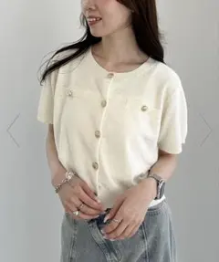 archives ハーフスリーブ金ボタンニットカーディガン.