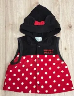 ミニーマウス フード付きベスト 赤黒 水玉