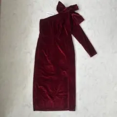 ワンショルダー ドレス　ベロア　レッド
