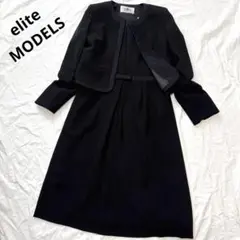 elite ブラックフォーマル ワンピース ノーカラー L 11号　礼服　リボン