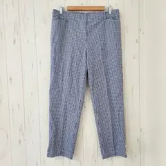 ギンガムチェック クロップドパンツ L 白 紺 綿 春夏 お出かけ