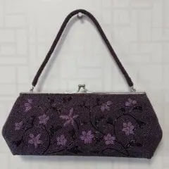 紫色 花柄刺繍 クラッチバッグ