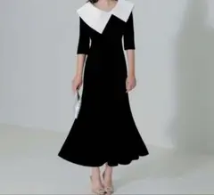 EJA アシンメトリービッグカラーベロアマーメイドワンピースドレス