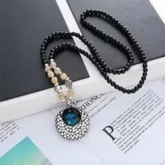 ブラックビーズクリスタルネックレス