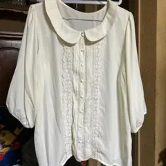 アイボリー レース装飾 七分袖ブラウス