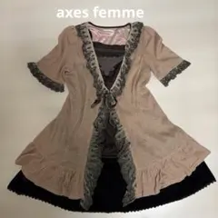 axes femme 半袖ミニワンピース ピンクベージュ　y2k 森ガール　姫系