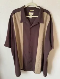 Cubavera ブラウンストライプ 半袖シャツ 4XLT キューバシャツ