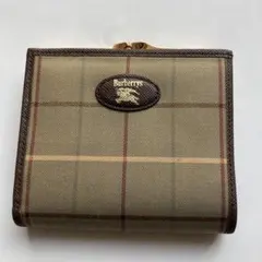 【鑑定済】バーバリー BURBERRY 二折財布 がま口 ノバチェック 茶　訳有