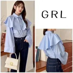 GRLケープカラーワイドスリーブシャツ ブルー　人気カラー 大きめ襟シャツ