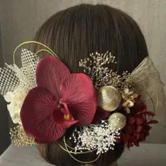 ワインレッド胡蝶蘭髪飾り♡成人式　卒業式　袴　振袖　和装　結婚式水引ヘッドドレス