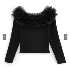 GRL グレイル チュールフリルニットトップス ブラック　［tw1171］