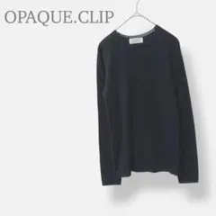 【オペークドットクリップ】リブニット　長袖　無地　ブラック　ウール混　M