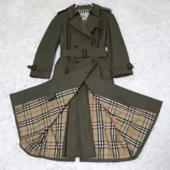 バーバリー　トレンチコート　ベージュ　ノバチェック　グリーン系