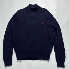 ラルフローレン ハーフジップ ケーブルニット L 紺 ネイビー 刺繍ロゴ7803