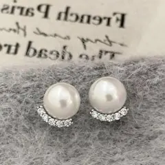 ピアス　一粒パール×ビジュー　シルバーカラー