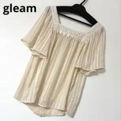 gleam 半袖シアーブラウス レースネック 前後2WAY ベージュ Mのサムネイル