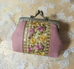 *インド刺繍リボン* がま口ポーチ B34