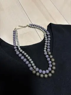 ear 2連ネックレス 紫 グレー