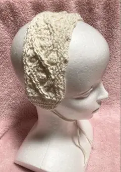 ヘアバンド　バブーシュカ　ヘッドドレス　手編み　耳当て　かぎ針編み