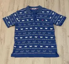 美品　USPP 猫プリント 青　ブルー　ポロシャツ L 日本製