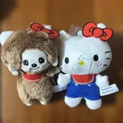【新品未使用】モンチッチ×ハローキティおそろいアクリルチャーム付きマスコット
