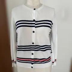 LANVIN COLLECTION ボーダーカーディガン L 白のサムネイル