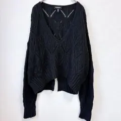 エクスプレス ケーブルニット 透かし編み Vネック クロップド丈 XS 黒 綿のサムネイル