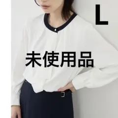 【未使用品】ロペピクニック 配色ボウタイ風ブラウス 白×ネイビー Lのサムネイル