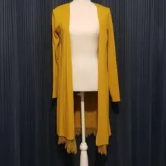 rienda リエンダ ロングカーディガン レースジレ付き イエロー マスタード
