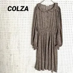 コルザ 小花柄ワンピース（M）ブラウン ロング丈 ウエストゴム フェミニン