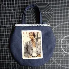 HANDMADEゴブランパネルデザイン&ネイビデニムー トートバッグsale中