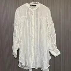 ZARA 長袖 オーバーサイズ　ブラウス ホワイト レース装飾　M