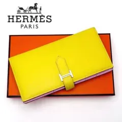 HERMES ベアンスフレ 黄色 ピンク 二つ折り 長財布 バイカラーのサムネイル