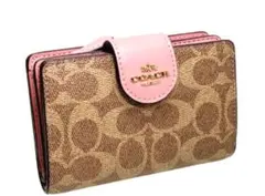 訳あり特価❕COACH 二つ折り 財布 シグネチャー ピンク お札 カード