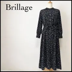 【未使用に近い】ブリアージュ ロングワンピース 総柄 ウエストリボン ブラックL