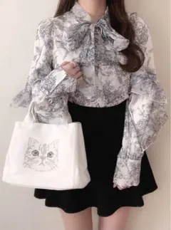 花柄フリルボウタイオーガンジーブラウス(GRL)