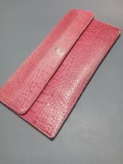 Made in ITALY ピンク 薄型長財布 クロコダイル風