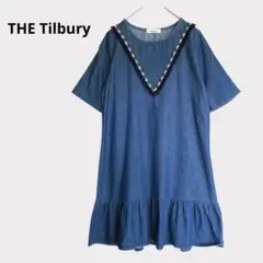 THE Tilbury デニムワンピース 裾フリル 半袖 フリンジ風装飾 韓国