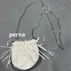 Perna リボンギャザーチェーンバッグ 巾着 白 - メルカリ