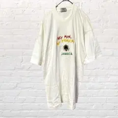 8415ジャマイカ製 Reggae tees 刺繍半袖Tシャツ カットソー 白L