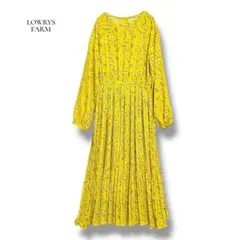 LOWRYS FARM 花柄プリーツワンピース M イエロー ロング 小花柄