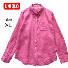 ユニクロ プレミアム リネン シャツ 長袖 ピンク くすみ XL 大きいサイズ