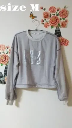 箔プリントチュール重ねスピンドルスウェット